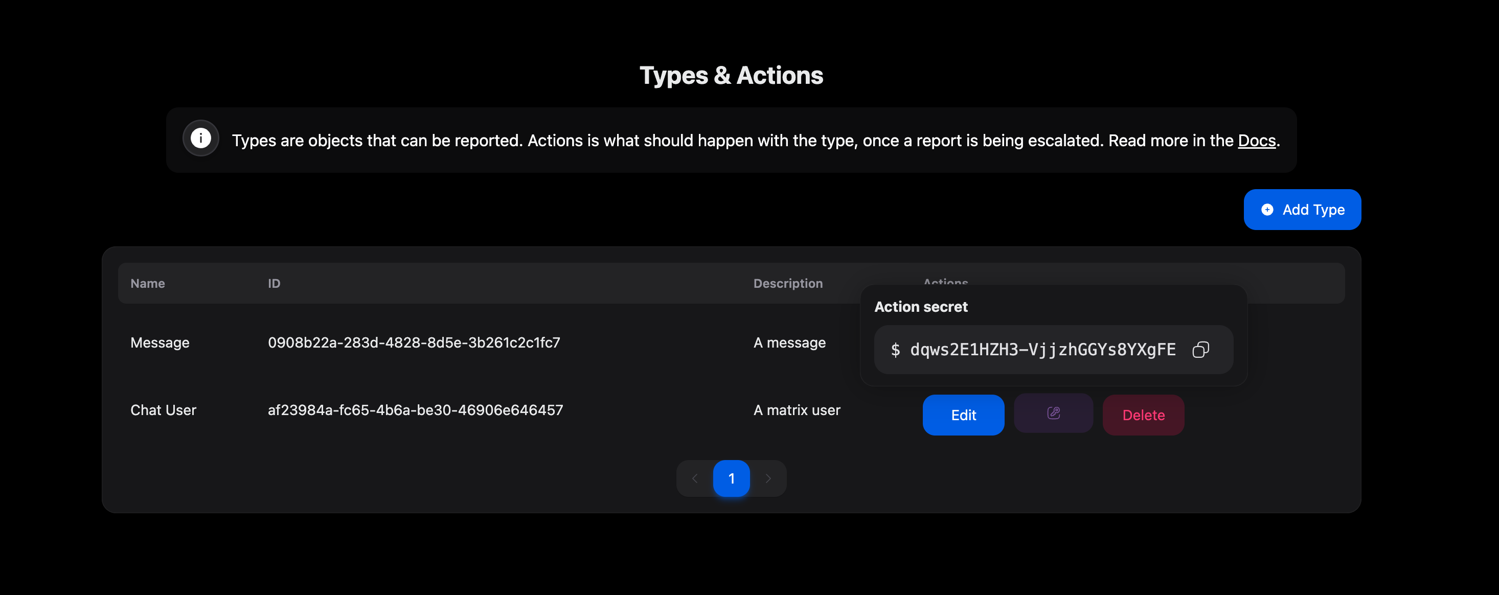 Create action secret