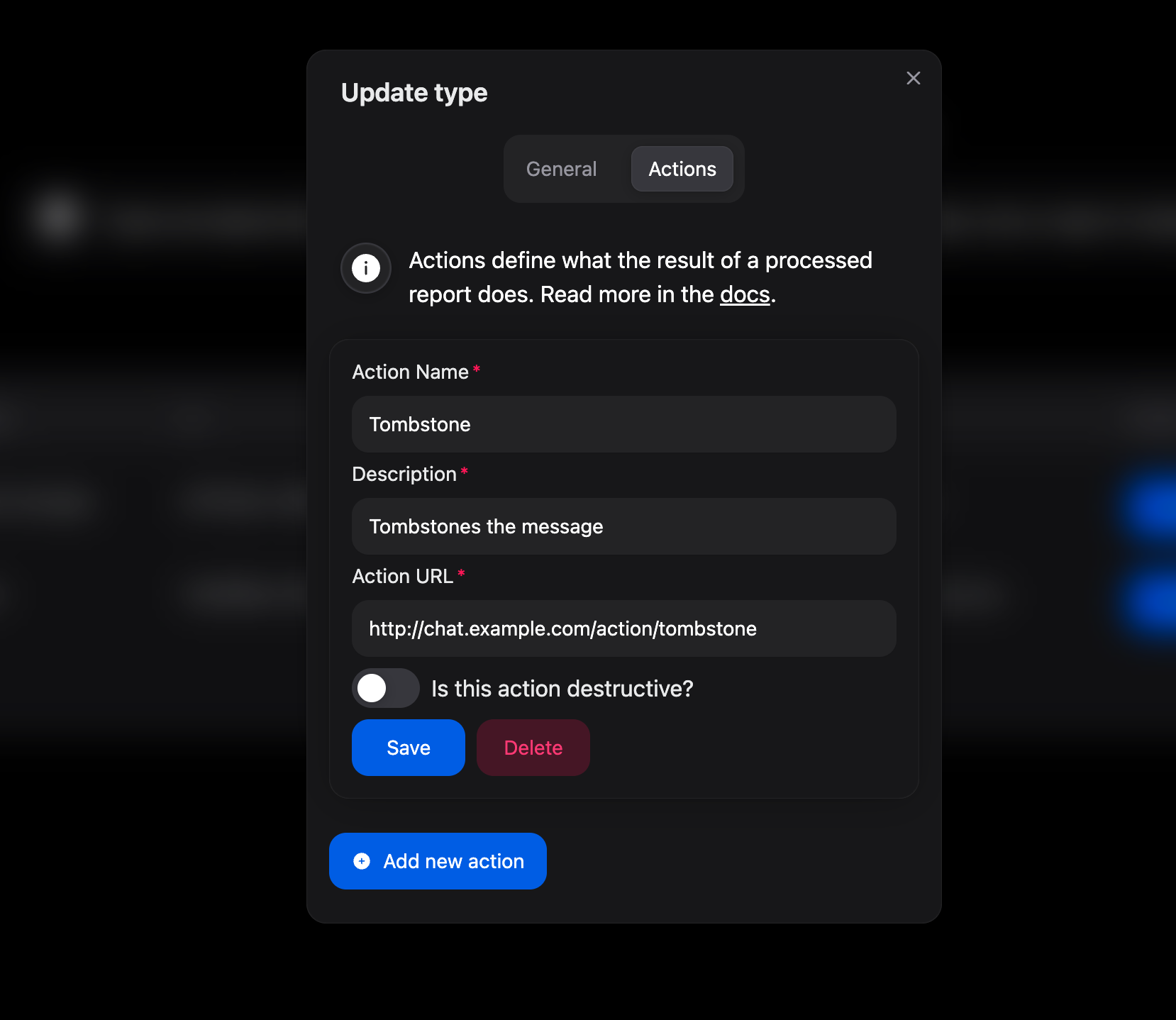 Create tombstone action