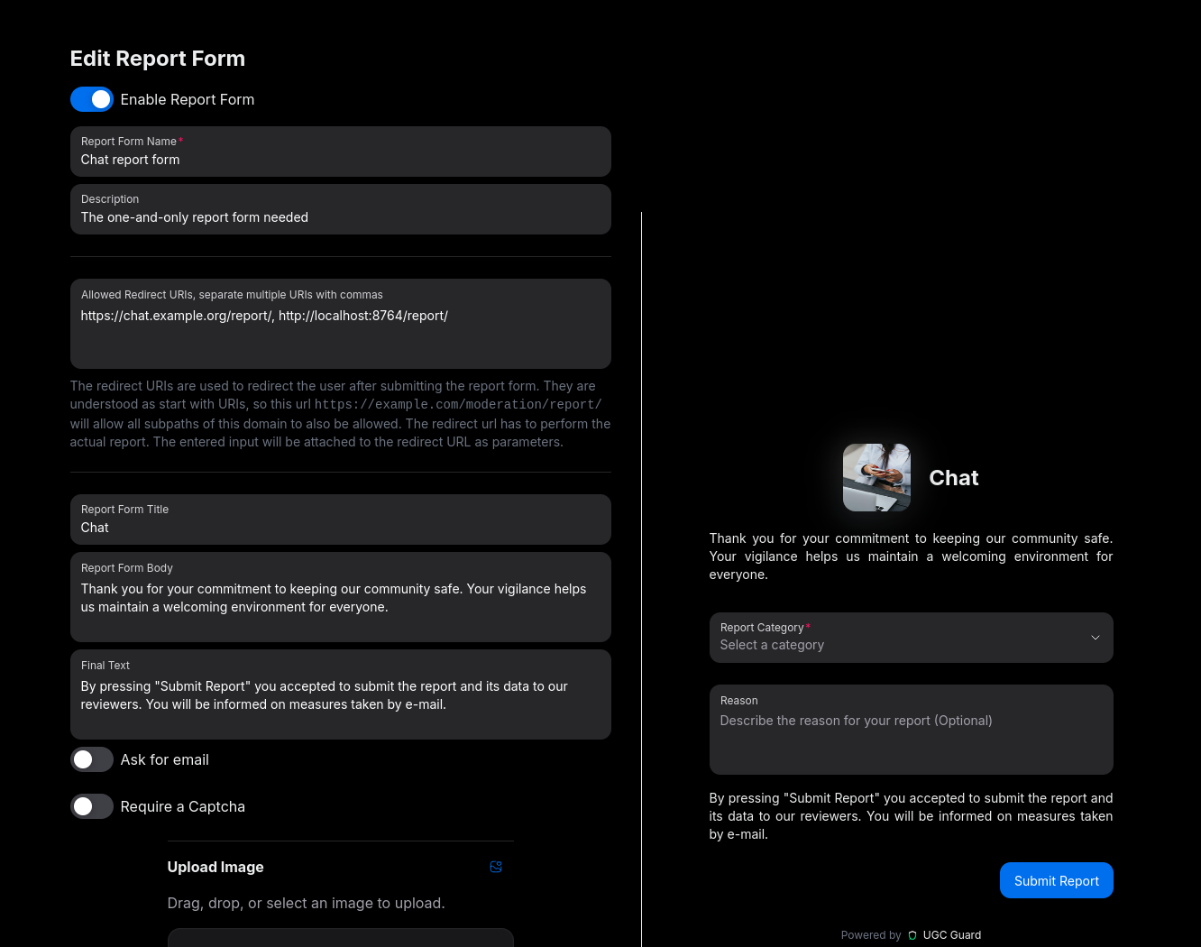 Defining the report form
